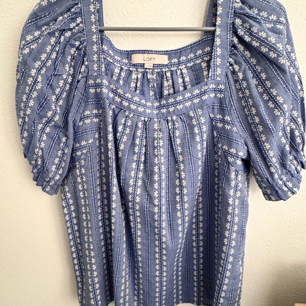 LOFT Blue and White Patterned Blouse